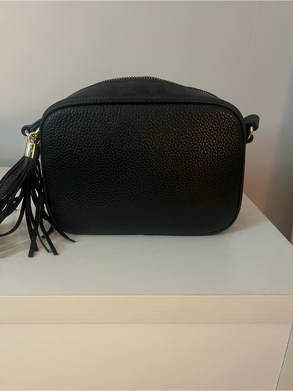 Black Leather Crossbody Camera Bag with Tassel - Picture 2 of 6